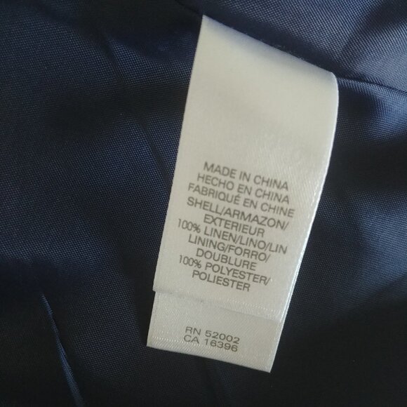 Liz Claiborne 100% linen lined blue blazer jacket 10 cropped bracelet sleeve - Picture 9 of 16